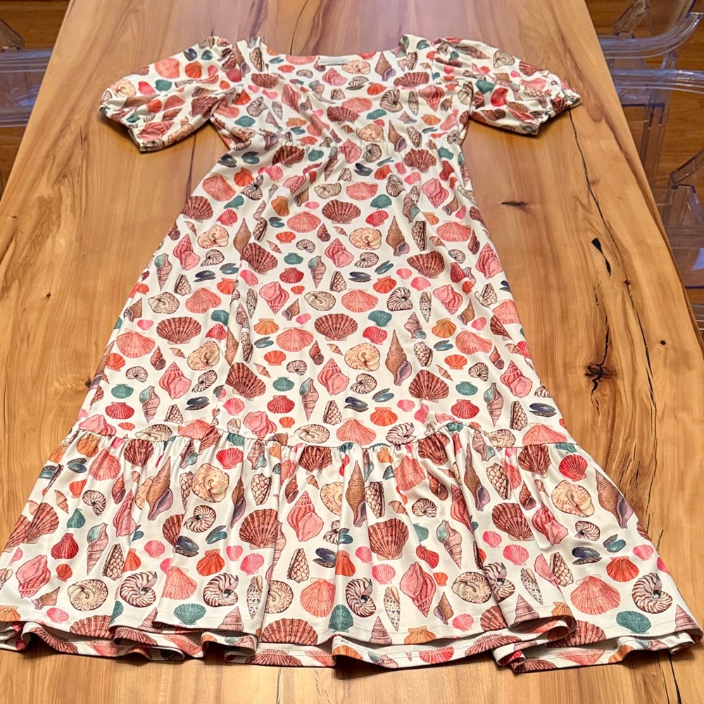 Tropical Seashell Print Midi Dress